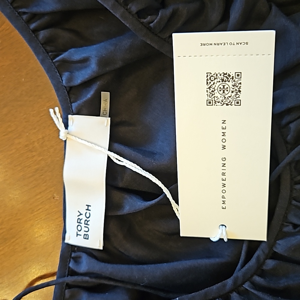 NWT Tory Burch Black Cotton Silk Bubble Hem Tank w/ Adjustable Straps - Picture 6 of 8